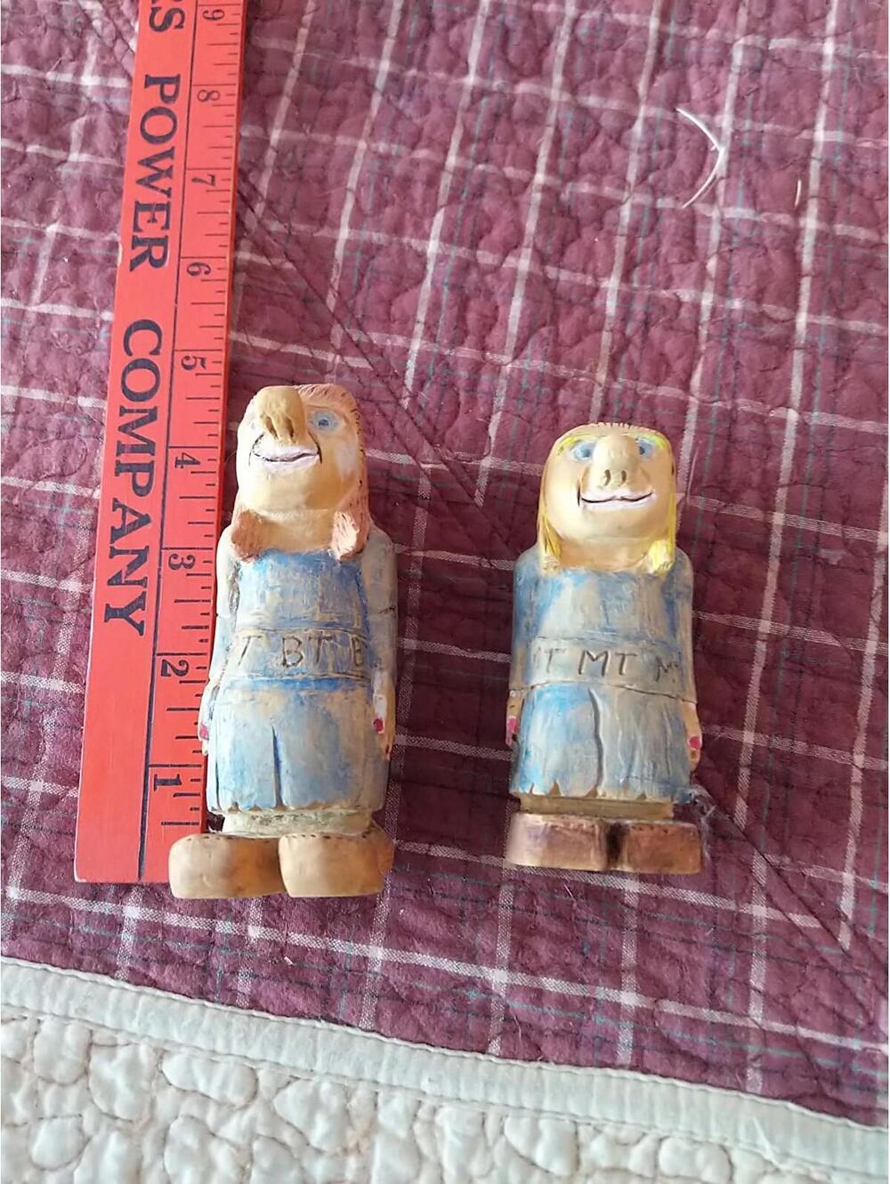 2 Hand Carved Primitive Troll Figurines